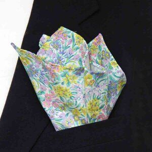 NEW Hand Stitched Pocket Square Tana Lawn Lasenby Cotton Kew Blooms Floral Men's